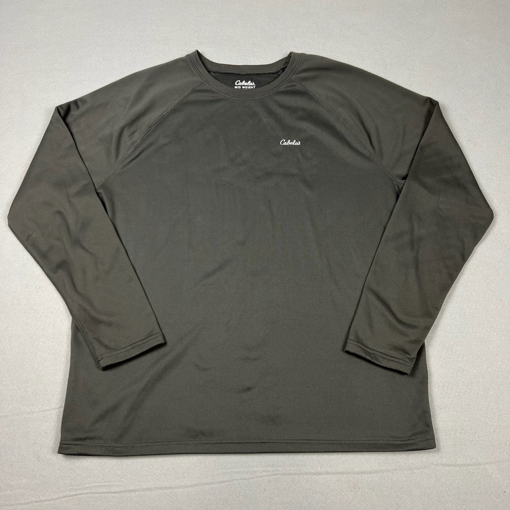 Cabela's Men's XL Mid Weight Gray Embroidered Logo Long Sleeve Base Layer Top